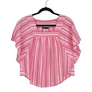 Tommy Hilfiger Womens Striped Butterfly Sleeve Top Blouse Short Tunic Pink XS